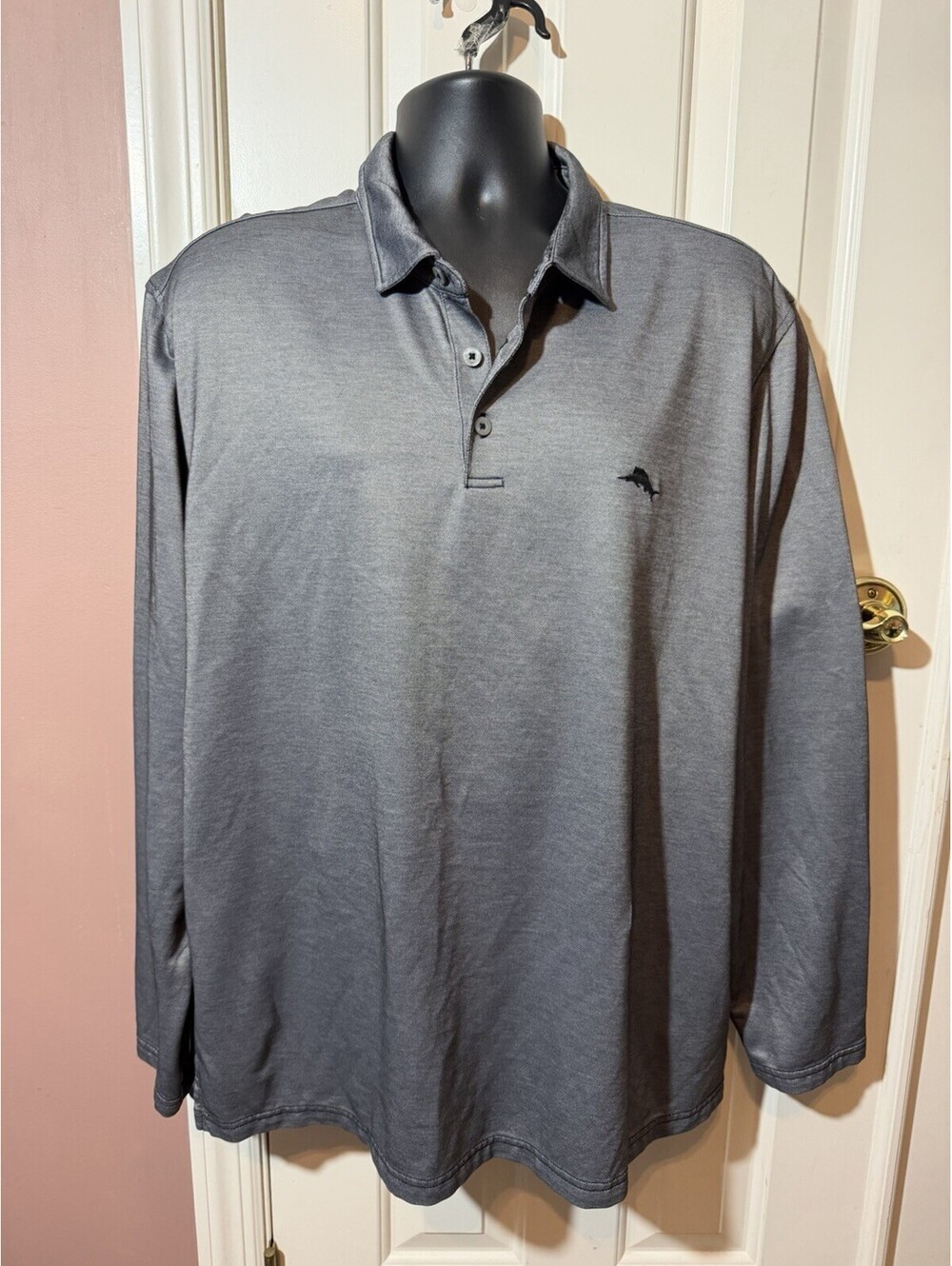 Tommy Bahama Mens Long Sleeve Polo Shirt Gray Pima Cotton Size XXL
